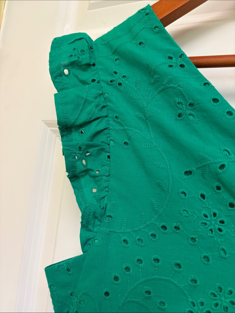 NWT Maggy London Green Eyelet V-Neck Ruffle Midi Dress - Picture 13 of 16